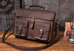 Cool Coffee Leather Mens Briefcase 14inch Laptop Bag Work Handbag Business Bag for Men