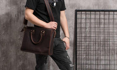 Cool Coffee Leather Mens Briefcase 15inch Laptop Bag Work Handbag Business Bag for Men