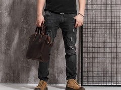 Cool Coffee Leather Mens Briefcase 15inch Laptop Bag Work Handbag Business Bag for Men