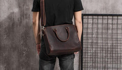 Cool Coffee Leather Mens Briefcase 15inch Laptop Bag Work Handbag Business Bag for Men