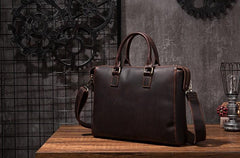 Cool Coffee Leather Mens Briefcase 15inch Laptop Bag Work Handbag Business Bag for Men