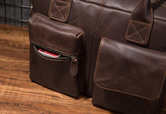 Cool Coffee Leather Mens Briefcase Work Handbag 15inch Laptop Bag Business Bag for Men