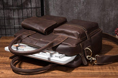 Cool Coffee Leather Mens Briefcase Work Handbag 15inch Laptop Bag Business Bag for Men