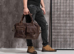 Cool Coffee Leather Mens Briefcase Work Handbag 15inch Laptop Bag Business Bag for Men