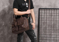 Cool Coffee Leather Mens Briefcase Work Handbag 15inch Laptop Bag Business Bag for Men