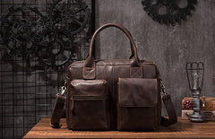 Cool Coffee Leather Mens Briefcase Work Handbag 15inch Laptop Bag Business Bag for Men