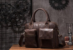 Cool Coffee Leather Mens Briefcase Work Handbag 15inch Laptop Bag Business Bag for Men