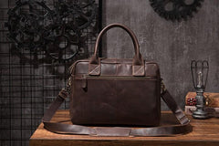 Cool Coffee Leather Mens Briefcase Work Handbag 15inch Laptop Bag Business Bag for Men
