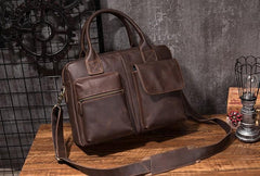 Cool Coffee Leather Mens Briefcase Work Handbag 15inch Laptop Bag Business Bag for Men