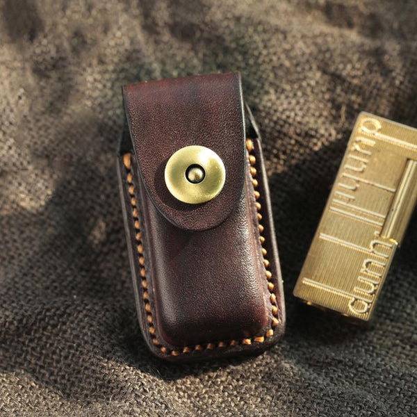 Dark Coffee Handmade Leather Mens Dunhill Lighter - Back View