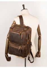 Cool Coffee Leather 15 inches Large Satchel BackPack Travel BackPack School BackPack for Men