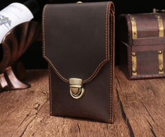 Cool Dark Brown Leather Mens Belt Pouch Mini Waist Bag Belt Bags For Men