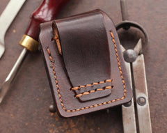 Cool Dark Brown Leather Mens Holster Zippo Lighter Case Standard Zippo Lighter Holder For Men