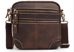 Coffee Leather Mens Small Messenger Bag Cool Mini Side Bag Belt Bag for men