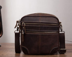 Coffee Leather Mens Small Messenger Bag Cool Mini Side Bag Belt Bag for men