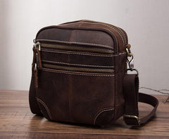 Coffee Leather Mens Small Messenger Bag Cool Mini Side Bag Belt Bag for men