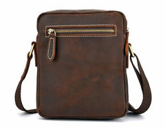Cool Dark Brown Leather Mens Small Messenger Bags Cool Side Bag Tablet Messenger Bag for men