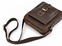 Cool Dark Brown Leather Mens Small Messenger Bags Cool Side Bag Tablet Messenger Bag for men