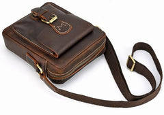 Cool Dark Brown Leather Mens Small Messenger Bags Cool Side Bag Tablet Messenger Bag for men
