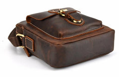 Cool Dark Brown Leather Mens Small Messenger Bags Cool Side Bag Tablet Messenger Bag for men
