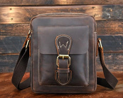 Cool Dark Brown Leather Mens Small Messenger Bags Cool Side Bag Tablet Messenger Bag for men