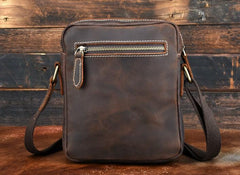 Cool Dark Brown Leather Mens Small Messenger Bags Cool Side Bag Tablet Messenger Bag for men