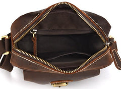 Cool Dark Brown Leather Mens Small Messenger Bags Cool Side Bag Tablet Messenger Bag for men