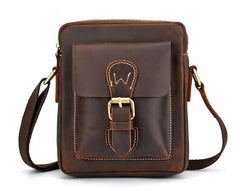 Cool Dark Brown Leather Mens Small Messenger Bags Cool Side Bag Tablet Messenger Bag for men