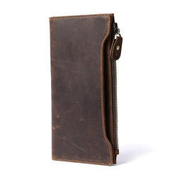 Cool Dark Brown Mens Leather Long Wallet Bifold Long Multi-Cards Wallet for Men