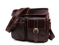 Cool Dark Brown Vintage Leather Small Side Bag Messenger Bag Shoulder Bags For Men