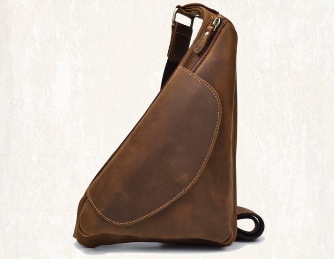 Cool Triangular Leather Mens Sling Bag Chest Bag Sling Crossbody Bag One Shoulder Backpack For Mens