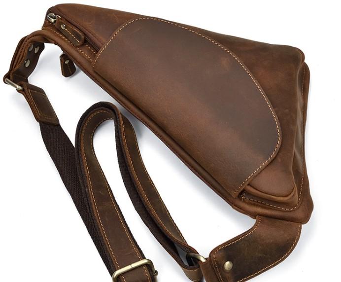 Cool Triangular Leather Mens Sling Bag Chest Bag Sling Crossbody Bag O