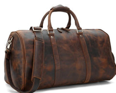 Cool Vintage Brown Leather Men Barrel Overnight Bags Travel Bags Weekender Bags For Men