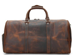 Cool Vintage Brown Leather Men Barrel Overnight Bags Travel Bags Weekender Bags For Men