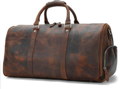 Cool Vintage Brown Leather Men Barrel Overnight Bags Travel Bags Weekender Bags For Men