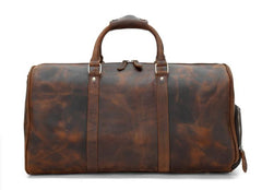 Cool Vintage Brown Leather Men Barrel Overnight Bags Travel Bags Weekender Bags For Men