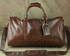 Cool Coffee Brown Leather Mens Large Travel Bag Overnight Bag Weekender Bags For Men