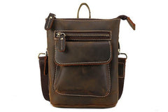 Cool Dark Brown Leather Mens Belt Pouch Mini Shoulder Bags Waist Bags For Men