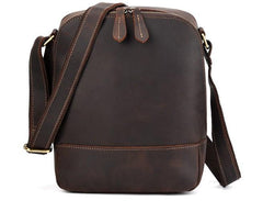 Cool Dark Brown Leather Mens Tablet Messenger Bag Small Side Bag Courier Bag For Men