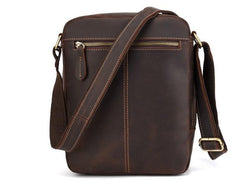Cool Dark Brown Leather Mens Tablet Messenger Bag Small Side Bag Courier Bag For Men