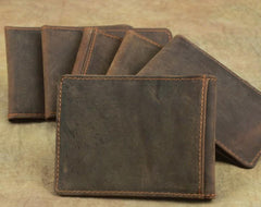 Cool Dark Brown Leather Mens Small Bifold Wallet billfold Wallet License Wallet for Men