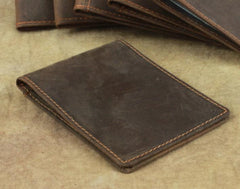 Cool Dark Brown Leather Mens Small Bifold Wallet billfold Wallet License Wallet for Men