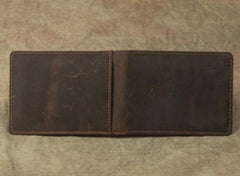 Cool Dark Brown Leather Mens Small Bifold Wallet billfold Wallet License Wallet for Men