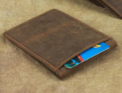 Cool Dark Brown Leather Mens Small Bifold Wallet billfold Wallet License Wallet for Men