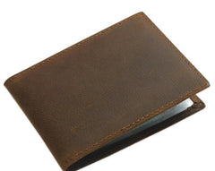 Cool Dark Brown Leather Mens Small Bifold Wallet billfold Wallet License Wallet for Men