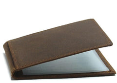 Cool Dark Brown Leather Mens Small Bifold Wallet billfold Wallet License Wallet for Men