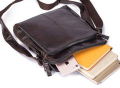 Cool Brown Leather Mens Tablet Messenger Bag Small Side Bag Mini Messenger Bag For Men