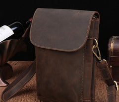 Cool Dark Brown Leather Mens Belt Pouch Small Side Bag Waist Belt Bag For Men
