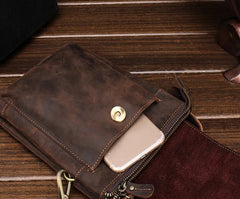 Cool Dark Brown Leather Mens Belt Pouch Small Side Bag Waist Belt Bag For Men