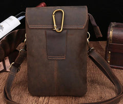 Cool Dark Brown Leather Mens Belt Pouch Small Side Bag Waist Belt Bag For Men